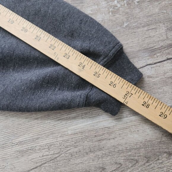 Champion Gray V-Neck Thick Sweatshirt Purple Sleeve Stripes Size XL Vintage 90s - Picture 9 of 14